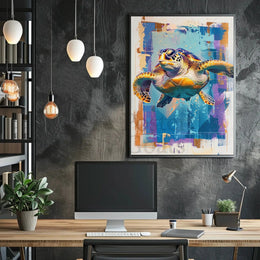 Vibrant Sea Turtle Abstract Artistic Ocean Life Animal Poster PosterGoat