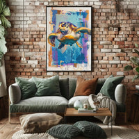 Vibrant Sea Turtle Abstract Artistic Ocean Life Animal Poster PosterGoat