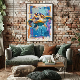 Vibrant Sea Turtle Abstract Artistic Ocean Life Animal Poster PosterGoat