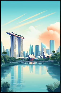 Vibrant Singapore Marina Bay Modern Urban Cityscape Poster PosterGoat