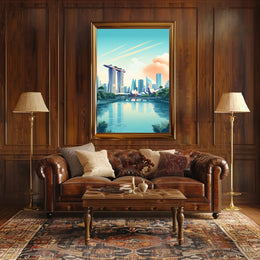 Vibrant Singapore Marina Bay Modern Urban Cityscape Poster PosterGoat
