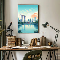 Vibrant Singapore Marina Bay Modern Urban Cityscape Poster PosterGoat