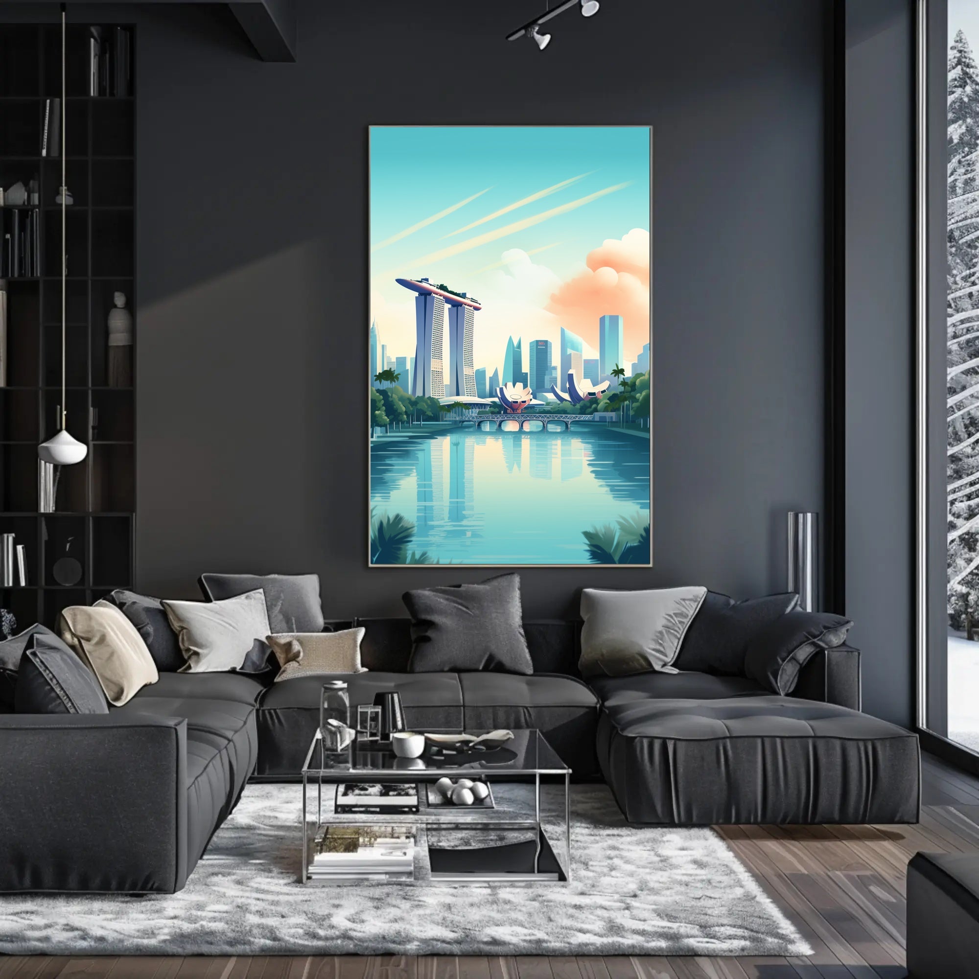Vibrant Singapore Marina Bay Modern Urban Cityscape Poster PosterGoat