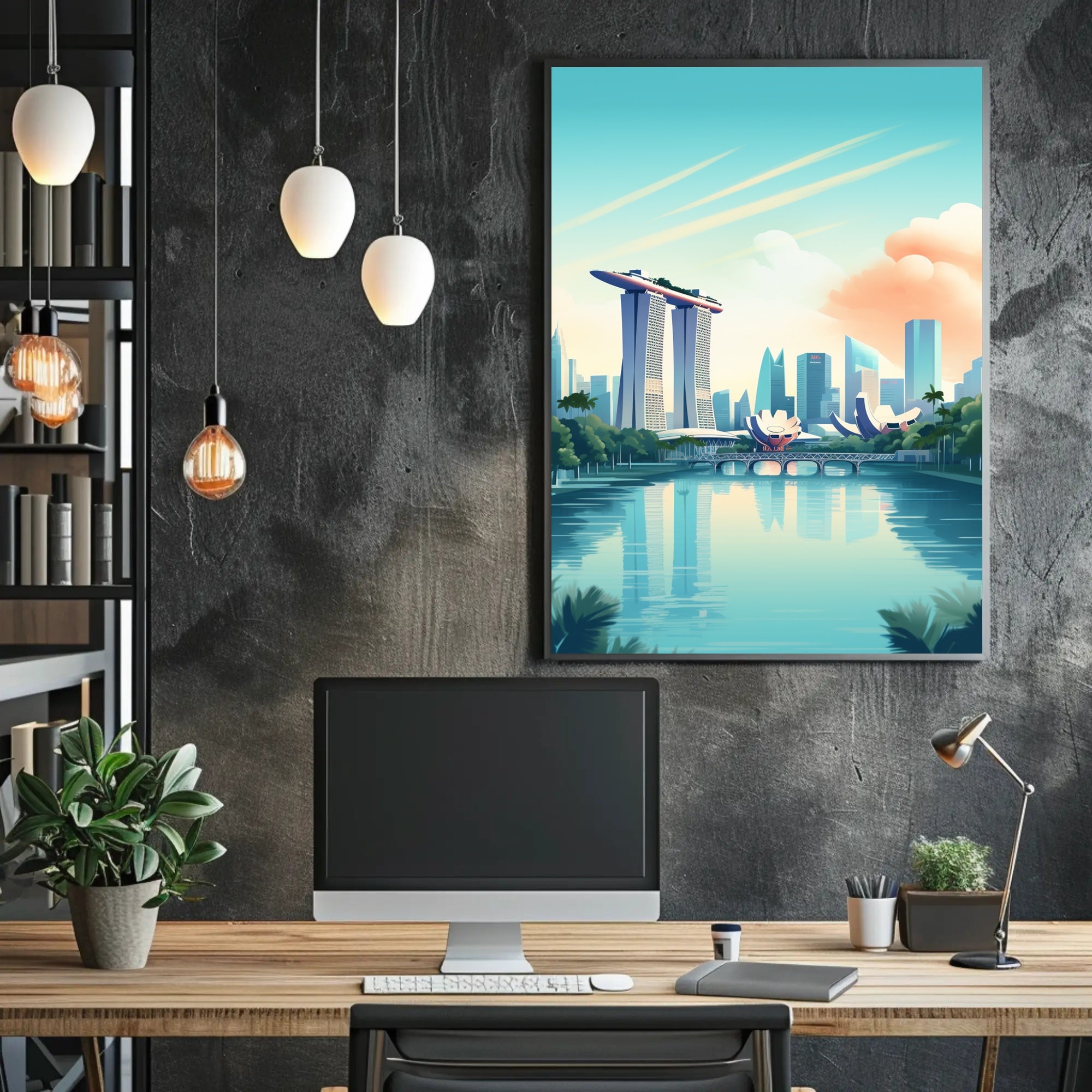 Vibrant Singapore Marina Bay Modern Urban Cityscape Poster PosterGoat