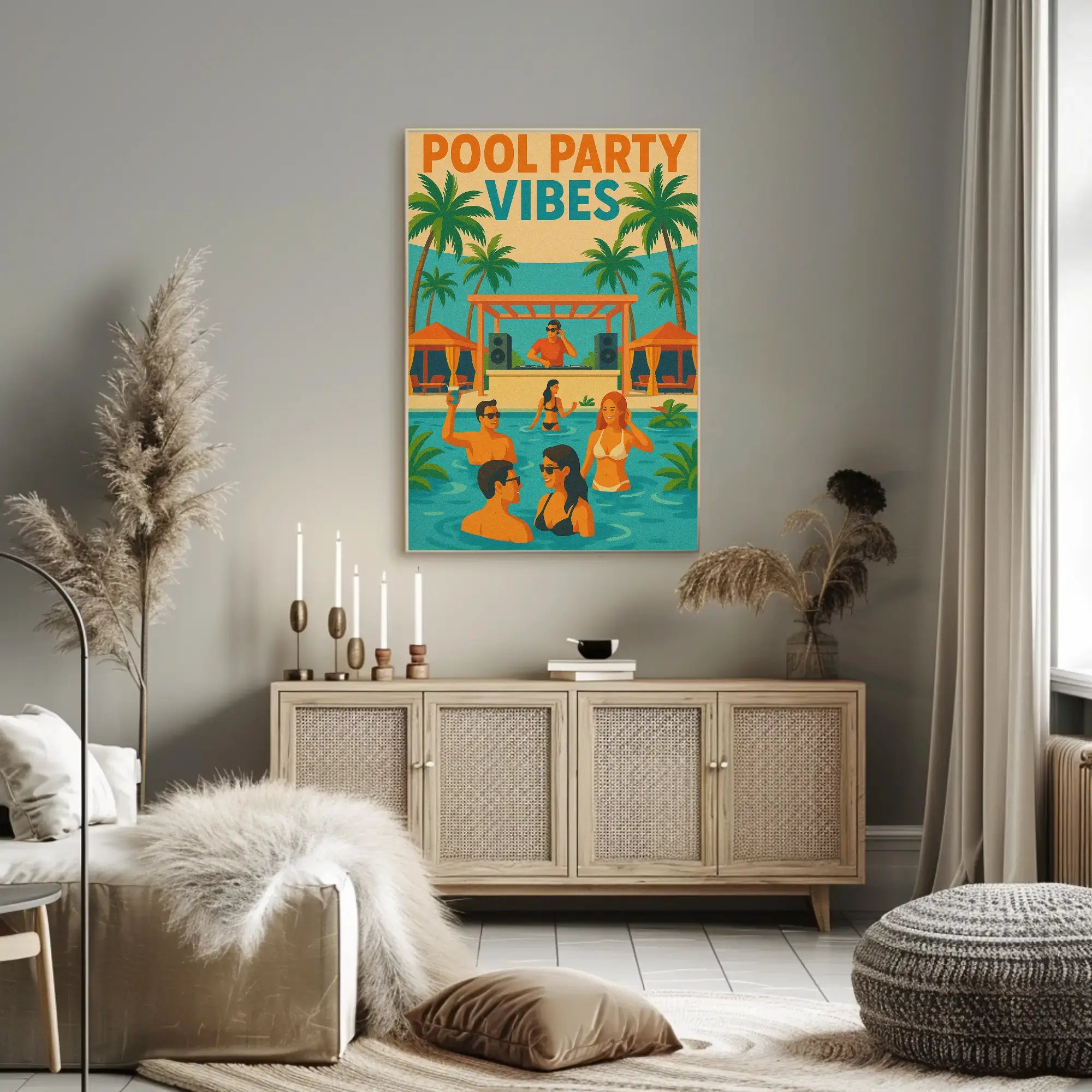 Vibrant Summery Poolside Celebration Abstract, Artistic Poster PosterGoat