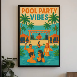 Vibrant Summery Poolside Celebration Abstract, Artistic Poster PosterGoat