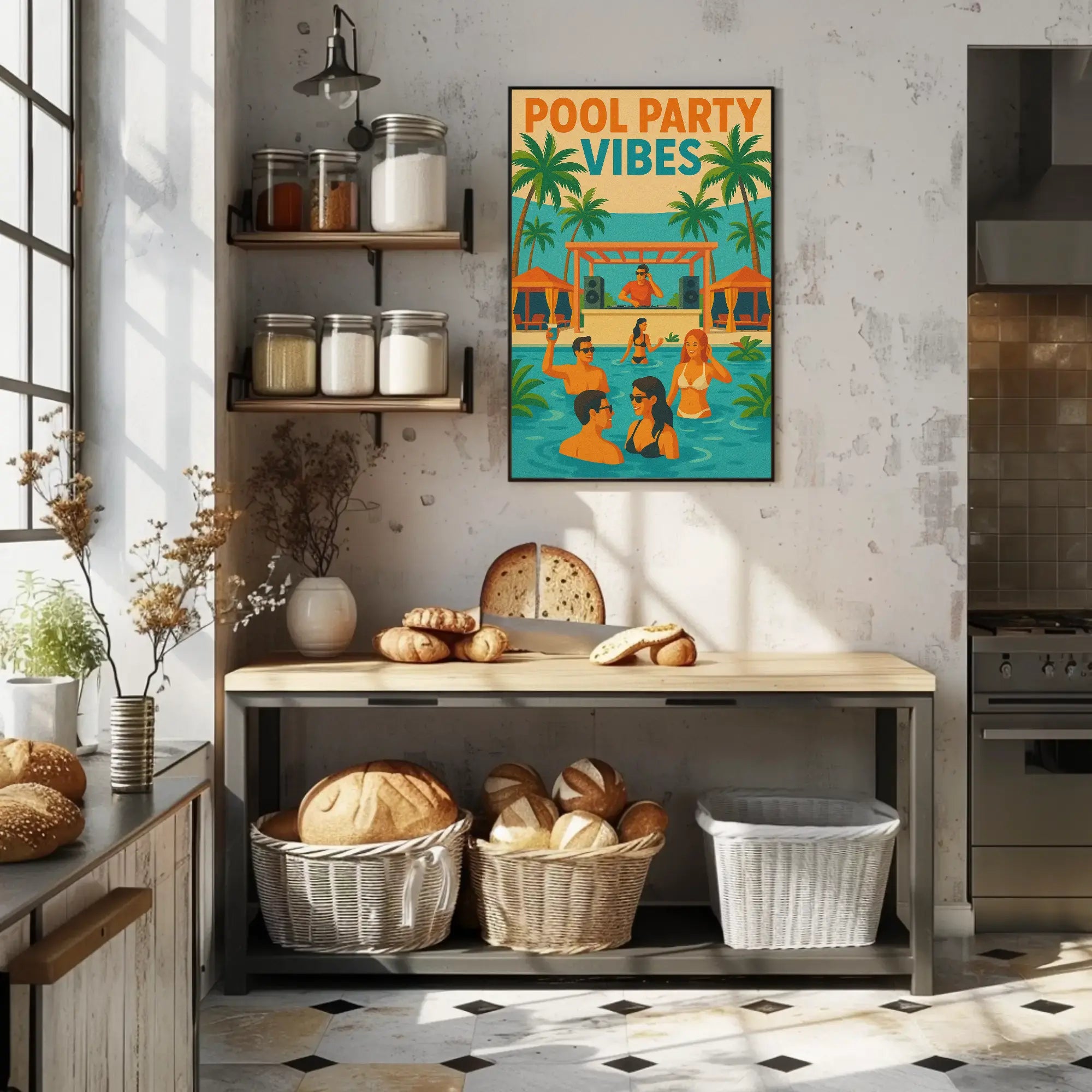 Vibrant Summery Poolside Celebration Abstract, Artistic Poster PosterGoat