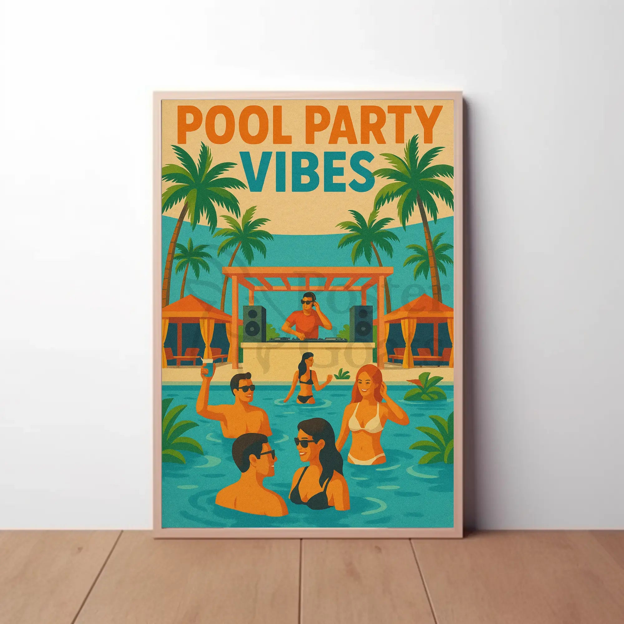 Vibrant Summery Poolside Celebration Abstract, Artistic Poster PosterGoat