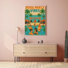 Vibrant Summery Poolside Celebration Abstract, Artistic Poster PosterGoat