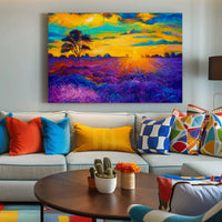 Vibrant Sunset Over Serene Field Artistic Poster PosterGoat