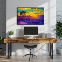Vibrant Sunset Over Serene Field Artistic Poster PosterGoat
