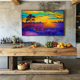 Vibrant Sunset Over Serene Field Artistic Poster PosterGoat