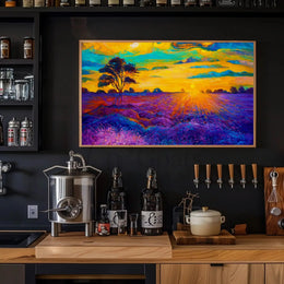 Vibrant Sunset Over Serene Field Artistic Poster PosterGoat