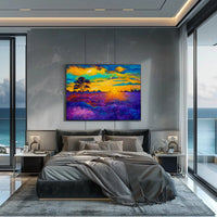 Vibrant Sunset Over Serene Field Artistic Poster PosterGoat
