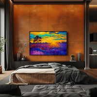 Vibrant Sunset Over Serene Field Artistic Poster PosterGoat
