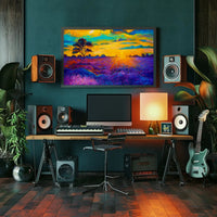Vibrant Sunset Over Serene Field Artistic Poster PosterGoat