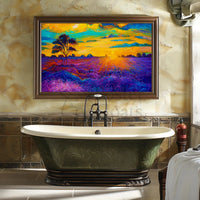 Vibrant Sunset Over Serene Field Artistic Poster PosterGoat