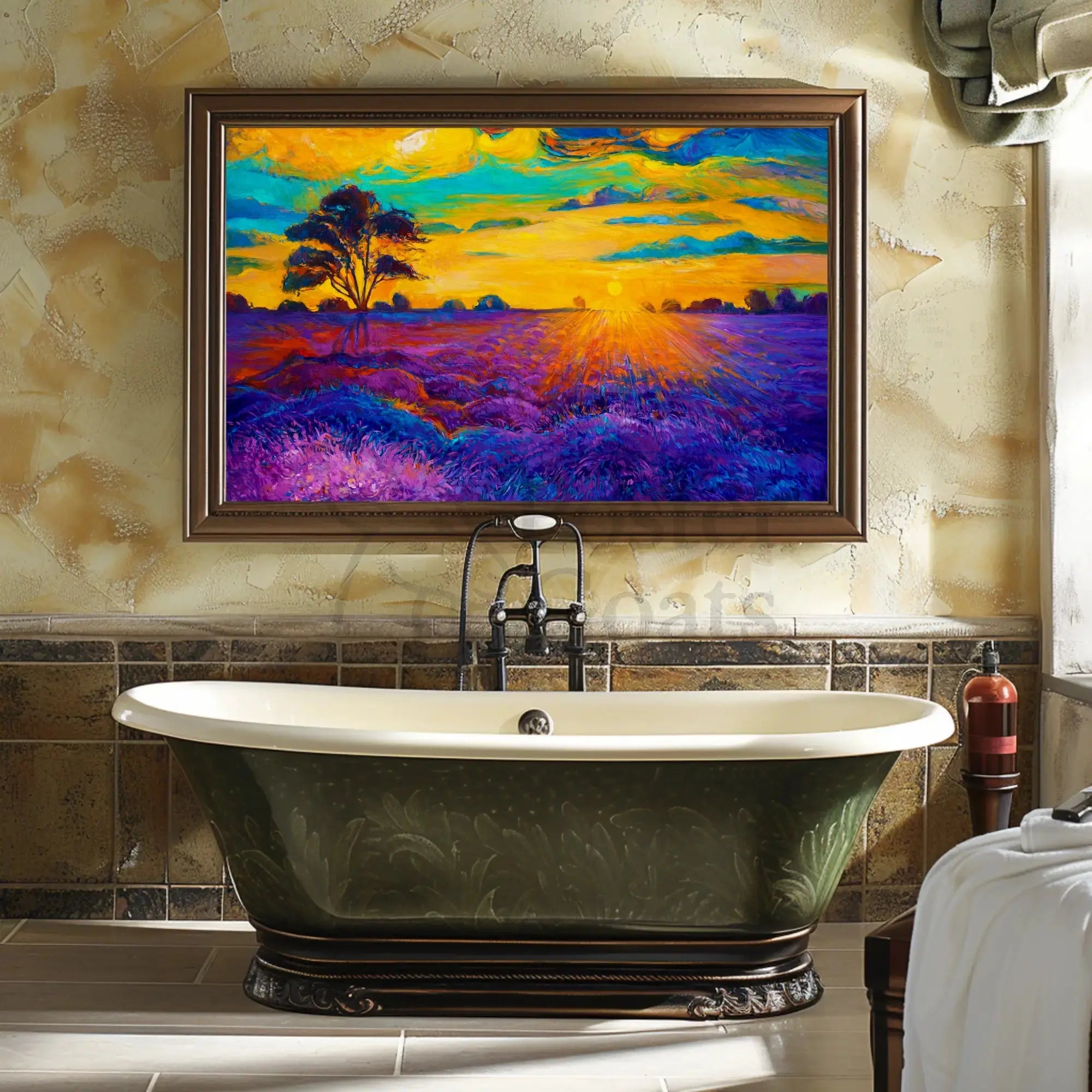 Vibrant Sunset Over Serene Field Artistic Poster PosterGoat