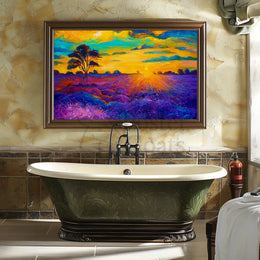 Vibrant Sunset Over Serene Field Artistic Poster PosterGoat