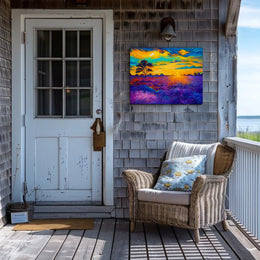 Vibrant Sunset Over Serene Field Artistic Poster PosterGoat