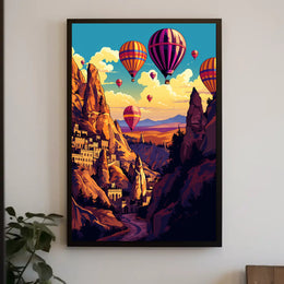 Vibrant Surreal Landscape with Hot Air Balloons Fantasy Poster PosterGoat