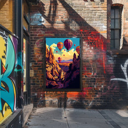 Vibrant Surreal Landscape with Hot Air Balloons Fantasy Poster PosterGoat