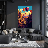 Vibrant Surreal Landscape with Hot Air Balloons Fantasy Poster PosterGoat