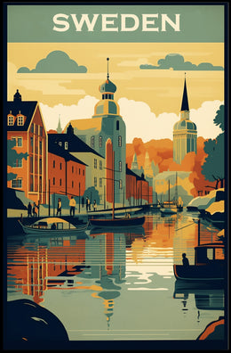 Vibrant Swedish Cityscape Vintage Style Travel Poster PosterGoat