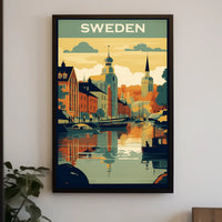 Vibrant Swedish Cityscape Vintage Style Travel Poster PosterGoat