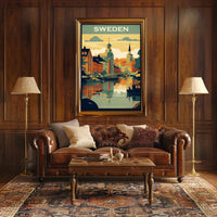 Vibrant Swedish Cityscape Vintage Style Travel Poster PosterGoat