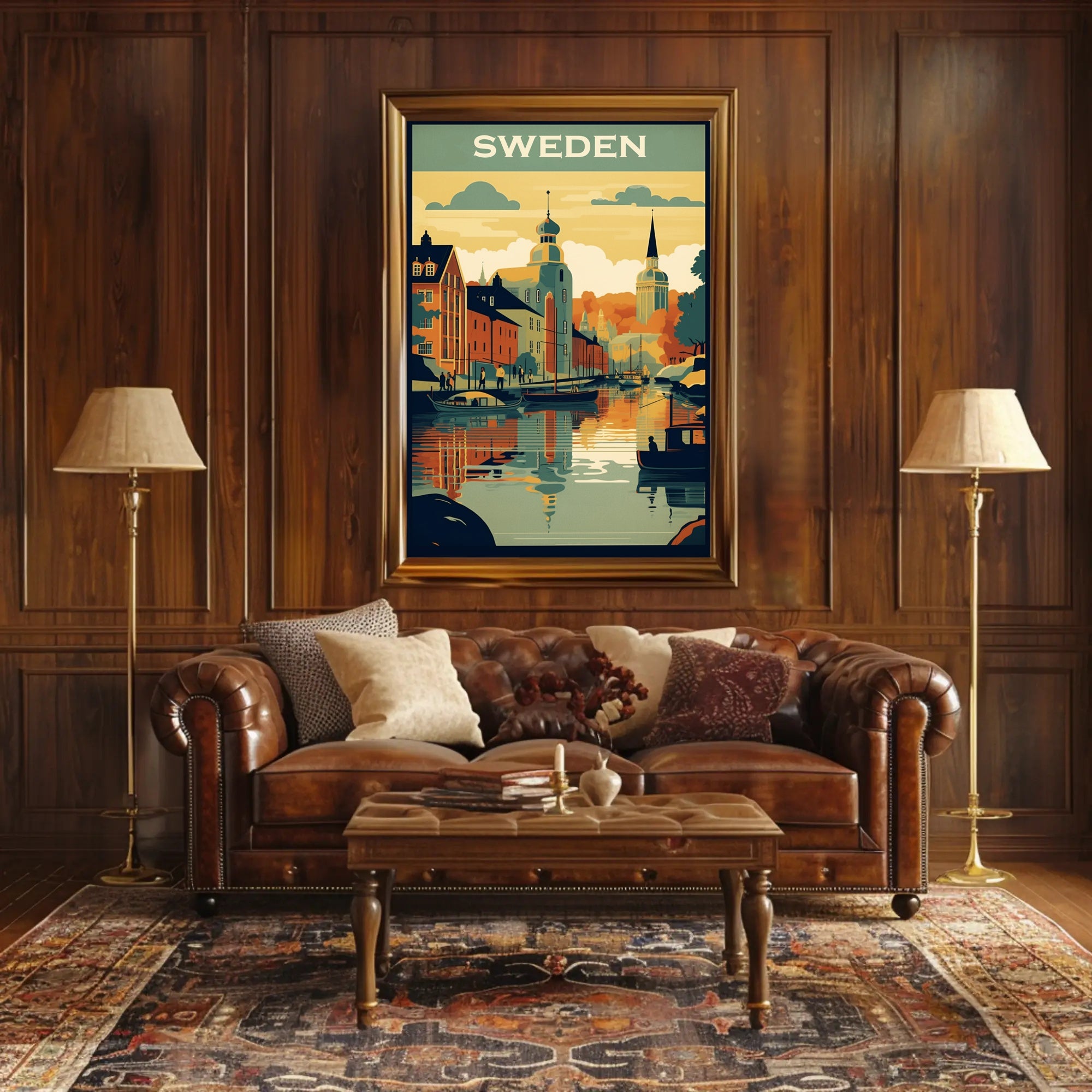 Vibrant Swedish Cityscape Vintage Style Travel Poster PosterGoat