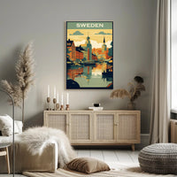 Vibrant Swedish Cityscape Vintage Style Travel Poster PosterGoat