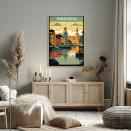 Vibrant Swedish Cityscape Vintage Style Travel Poster PosterGoat