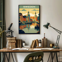 Vibrant Swedish Cityscape Vintage Style Travel Poster PosterGoat