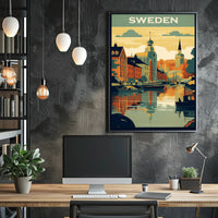 Vibrant Swedish Cityscape Vintage Style Travel Poster PosterGoat