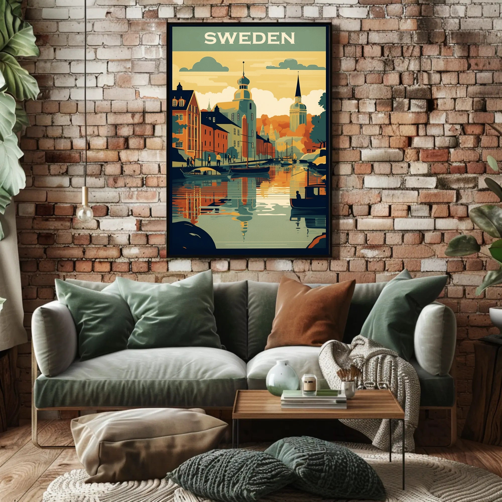 Vibrant Swedish Cityscape Vintage Style Travel Poster PosterGoat