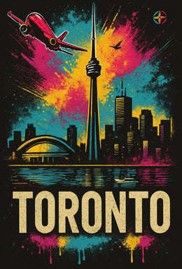 Vibrant Toronto Travel Poster with Iconic City Landmarks PosterGoat