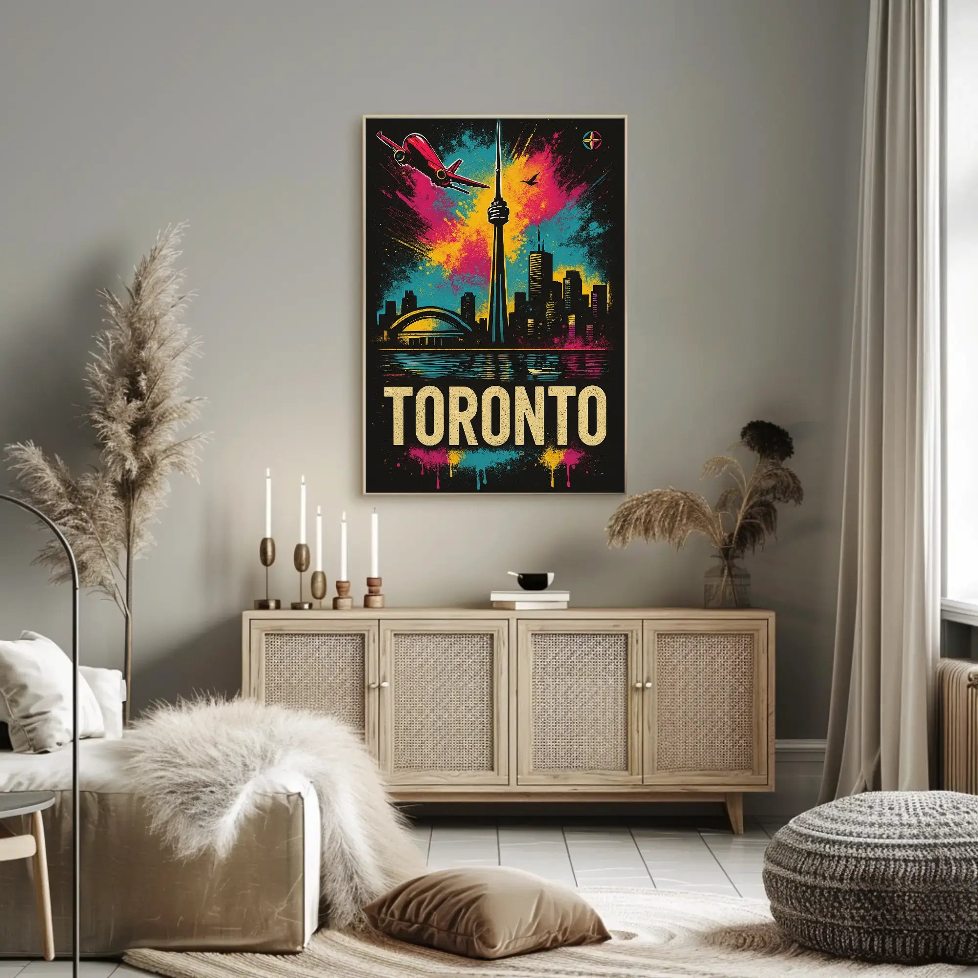 Vibrant Toronto Travel Poster with Iconic City Landmarks PosterGoat