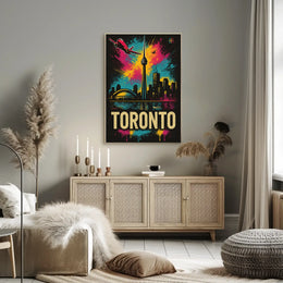 Vibrant Toronto Travel Poster with Iconic City Landmarks PosterGoat