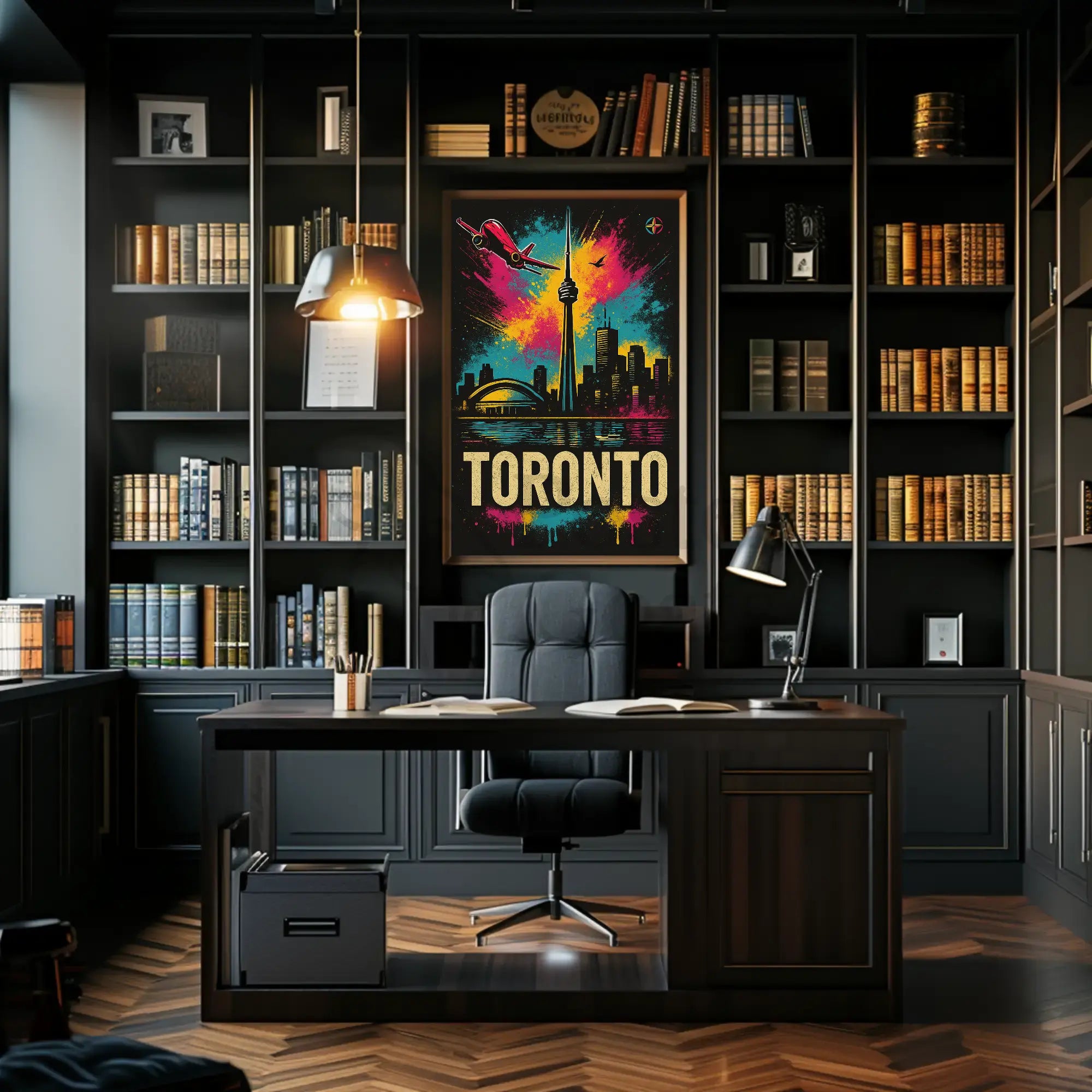 Vibrant Toronto Travel Poster with Iconic City Landmarks PosterGoat