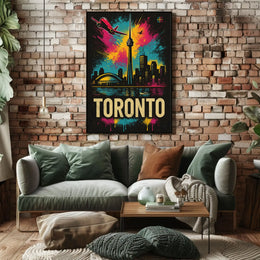 Vibrant Toronto Travel Poster with Iconic City Landmarks PosterGoat