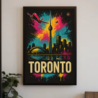 Vibrant Toronto Travel Poster with Iconic City Landmarks PosterGoat