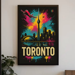 Vibrant Toronto Travel Poster with Iconic City Landmarks PosterGoat