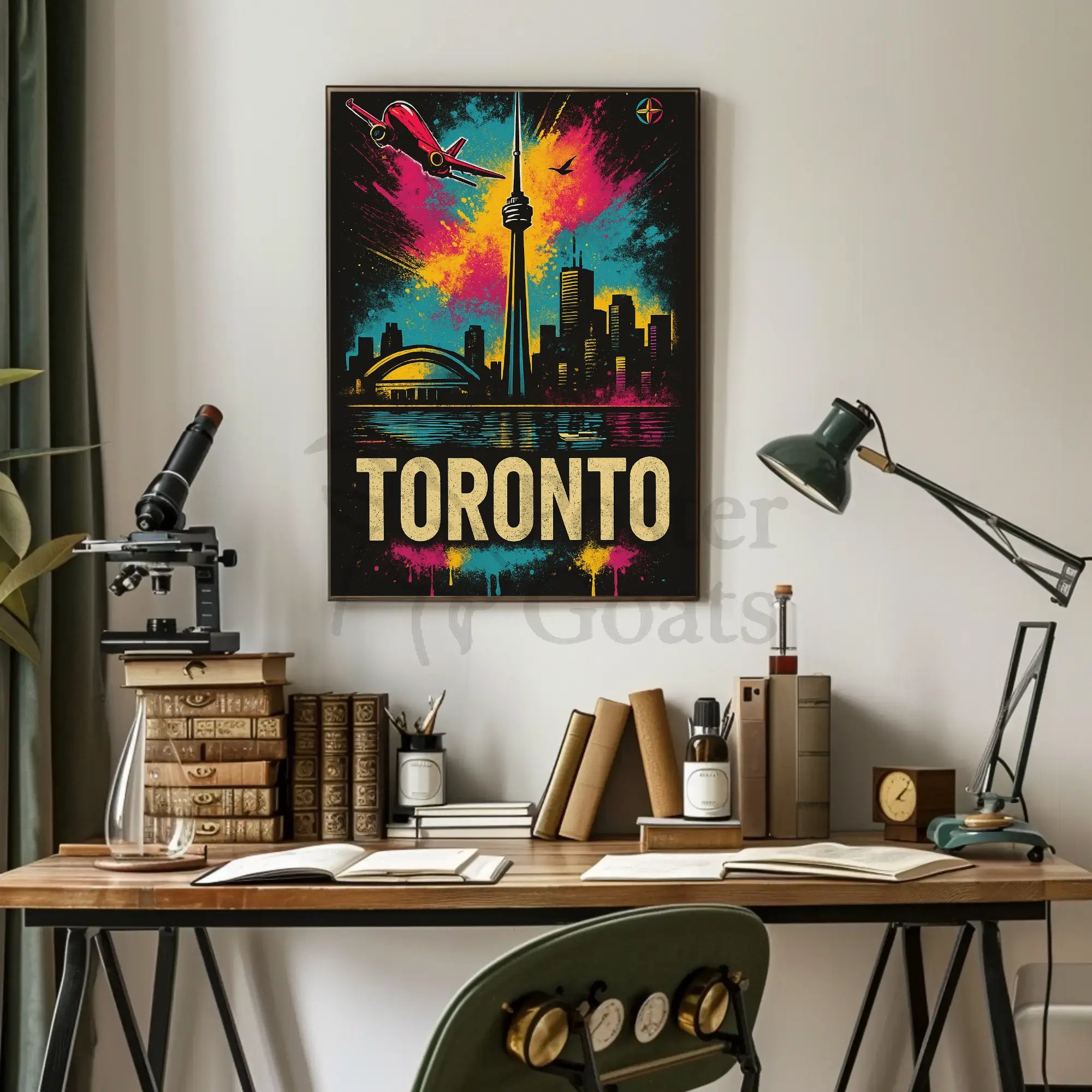 Vibrant Toronto Travel Poster with Iconic City Landmarks PosterGoat