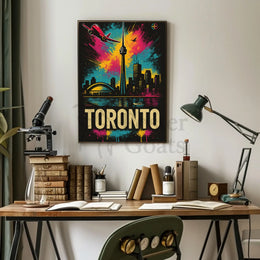 Vibrant Toronto Travel Poster with Iconic City Landmarks PosterGoat