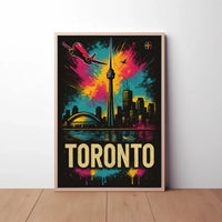 Vibrant Toronto Travel Poster with Iconic City Landmarks PosterGoat