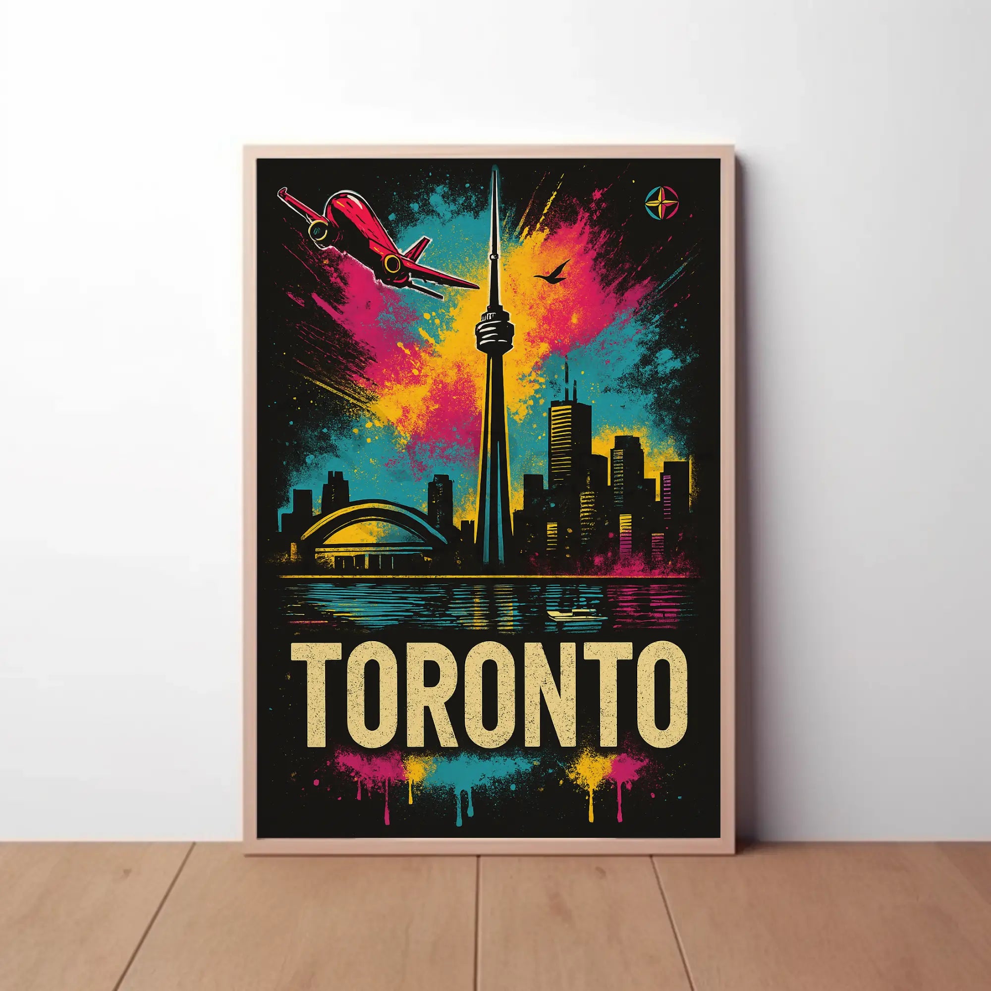 Vibrant Toronto Travel Poster with Iconic City Landmarks PosterGoat