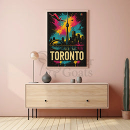 Vibrant Toronto Travel Poster with Iconic City Landmarks PosterGoat