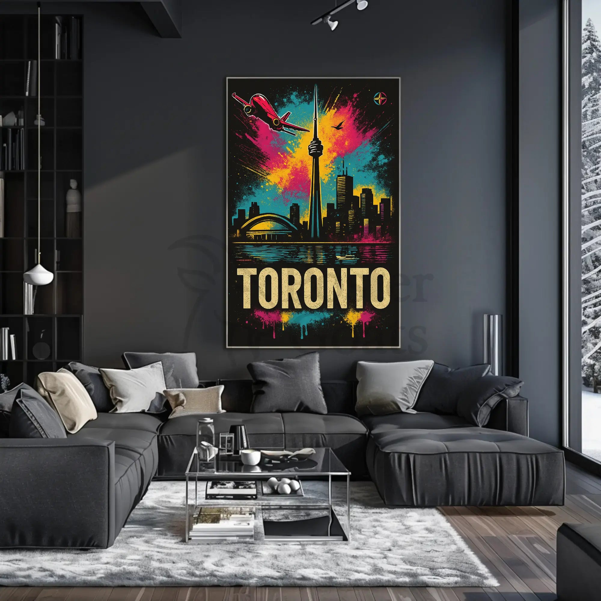 Vibrant Toronto Travel Poster with Iconic City Landmarks PosterGoat