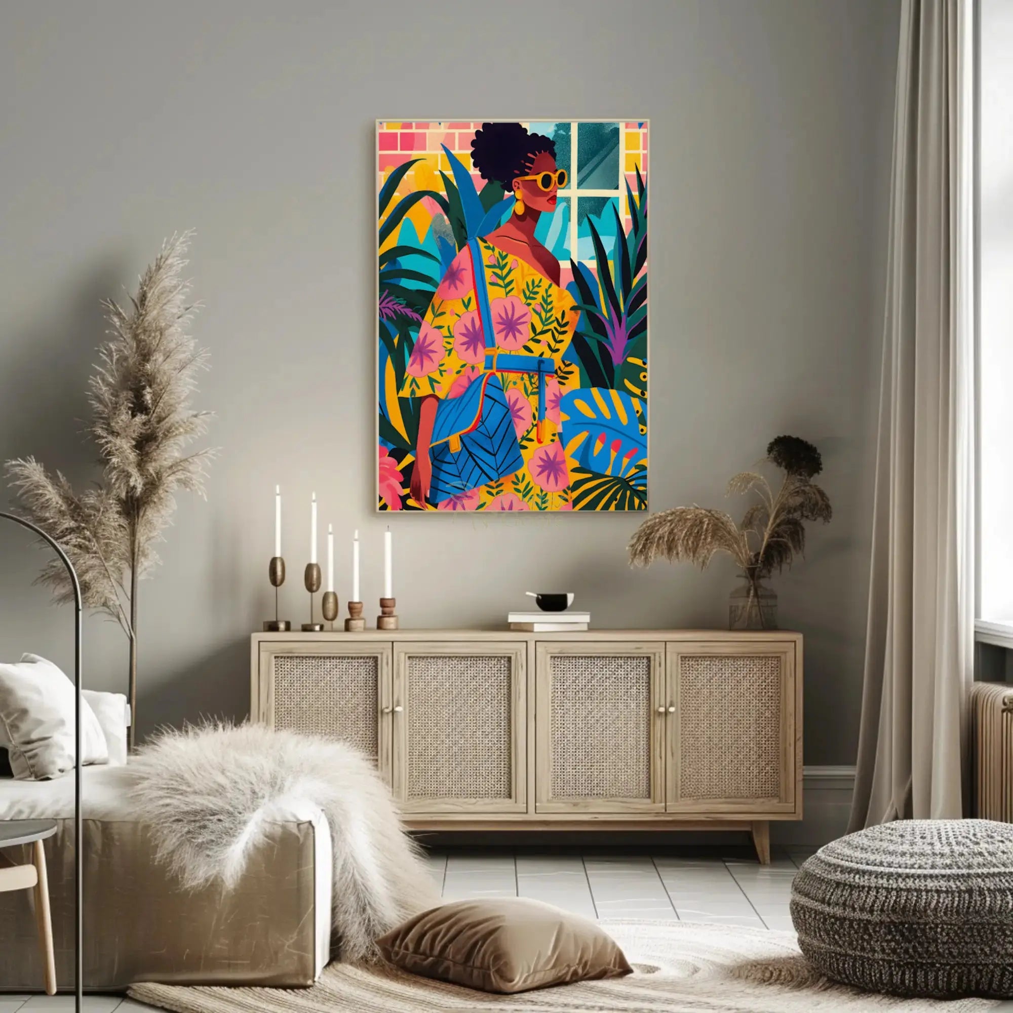 Vibrant Tropical Fashion Scene Pop Culture Poster PosterGoat